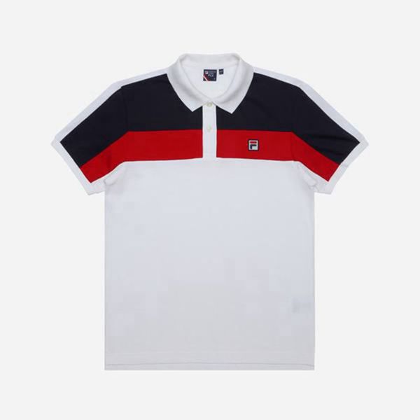 Fila Double Lines Functional Color S/S Women's Polo Shirts - White,NZ 290-6789